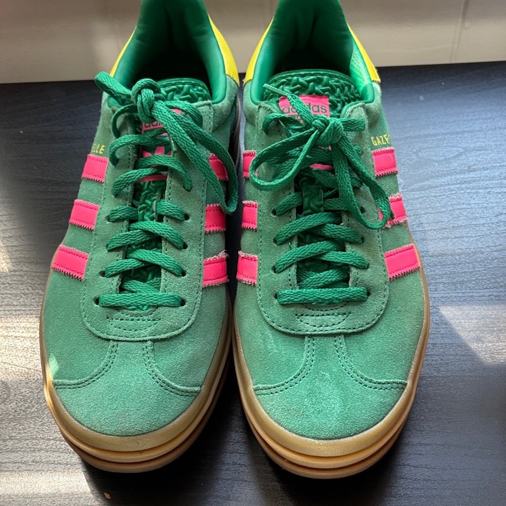 Adidas Green and Pink Platform Gazelle Sneakers - Size 8.5